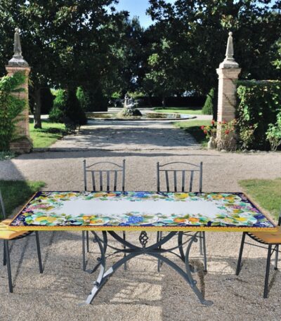 Tavolo in pietra lavica decorato a mano 200x100 cm Fantasia di Frutta
