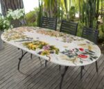 Tavolo in pietra lavica 200x100 cm ovale decorato a mano Inglese